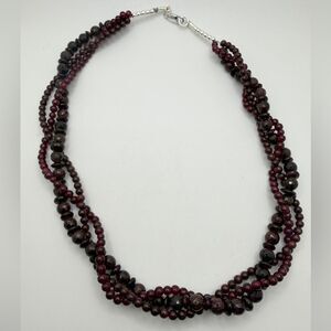 21" of ALL GARNET, three strand necklace with sterling silver hardware!